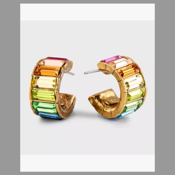 Oscar de la Renta Rainbow Baguette Mini Hoop Earrings
